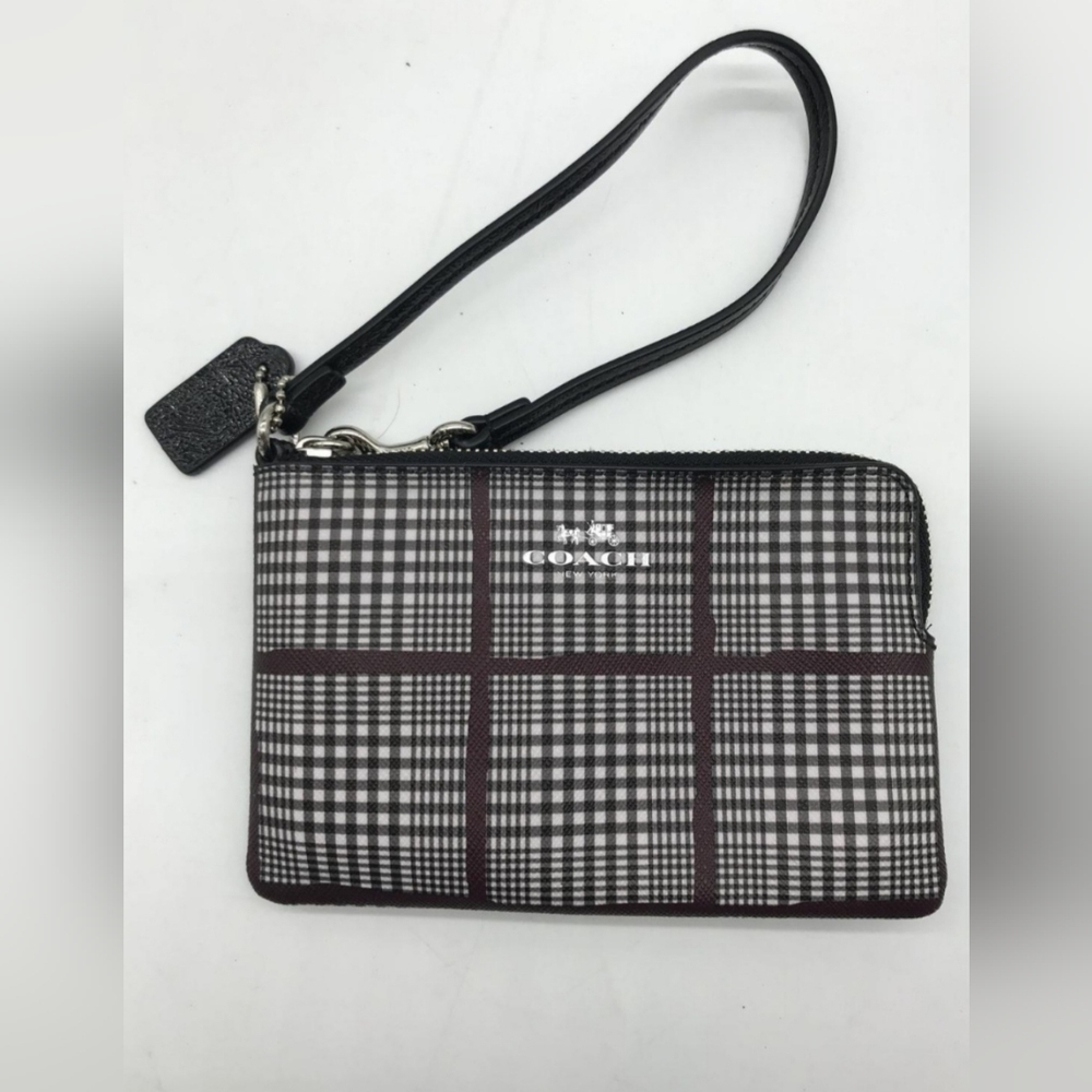 Coach Glen Plaid Tartan Corner Zip Wristlet